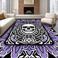 thumbnail image 1 of ODIKA 8'x10' Machine Washable Non-Slip Area Rug, Skeleton Grin Medallion with Gothic Webbing and Petals High Traffic Rug with Pad, Black, 620088, 1 of 8