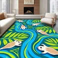 thumbnail image 1 of ODIKA 8'x10' Machine Washable Non-Slip Area Rug, Smiling Otter Family Surrounded by Wavy Abstract Water Streams and Ferns High Traffic Rug, Teal, 678298, 1 of 7