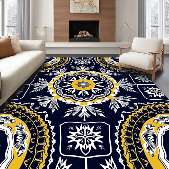 ODIKA 8'x10' Machine Washable Non-Slip Area Rug, Snowflake Design Winter Celebration Floor Coverings High Traffic Rug with Pad, Black, 620854