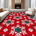thumbnail image 1 of ODIKA 8'x10' Machine Washable Non-Slip Area Rug, Snowflake with Festive Pine and Holly Accents High Traffic Rug with Pad, Red, 611497, 1 of 8