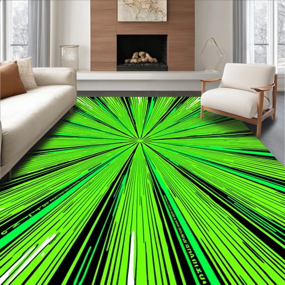 ODIKA 8'x10' Machine Washable Non-Slip Area Rug, Soccer Mosaic Print with Dynamic Motion Streaks and Artistic Splatter High Traffic Rug, Green, 675683