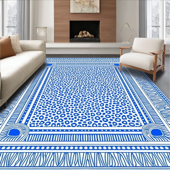 ODIKA 8'x10' Machine Washable Non-Slip Area Rug, Southwestern Ranch Themed Floor Accent with Authentic Safari Look High Traffic Rug with Pad, Blue, 614004