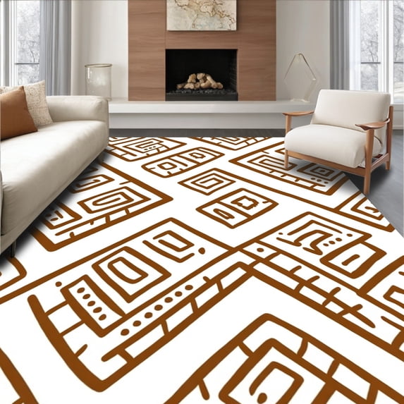ODIKA 8'x10' Machine Washable Non-Slip Area Rug, Southwestern Saddle with Interlocking Motifs High Traffic Rug, Brown, 613925