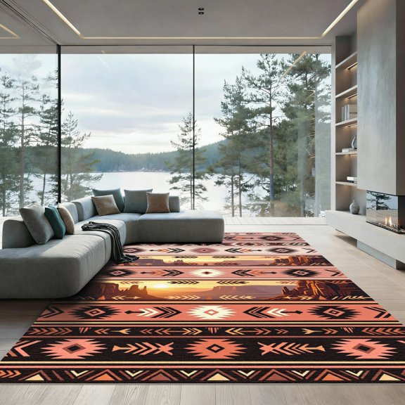 ODIKA 8'x10' Machine Washable Non-Slip Area Rug, Southwestern Terracotta High Traffic Rug, Orange, 947448