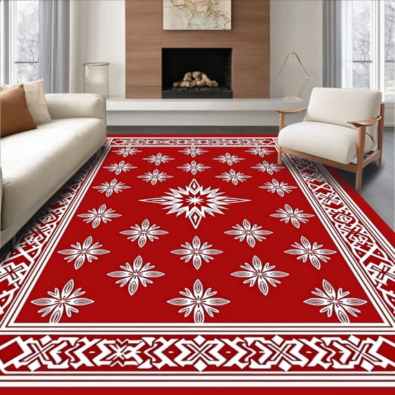 ODIKA 8'x10' Machine Washable Non-Slip Area Rug, Sparkling Nordic Semicircular Anti Slip Bath High Traffic Rug, Red, 617642