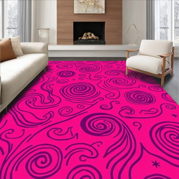 ODIKA 8'x10' Machine Washable Non-Slip Area Rug, Spiral Galaxy Swirl with Cosmic Constellation Design High Traffic Rug, Pink, 461938