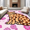 thumbnail image 1 of ODIKA 8'x10' Machine Washable Non-Slip Area Rug, Spotted Wildcat Cartoon Animal High Traffic Rug with Pad, Pink, 723820, 1 of 8