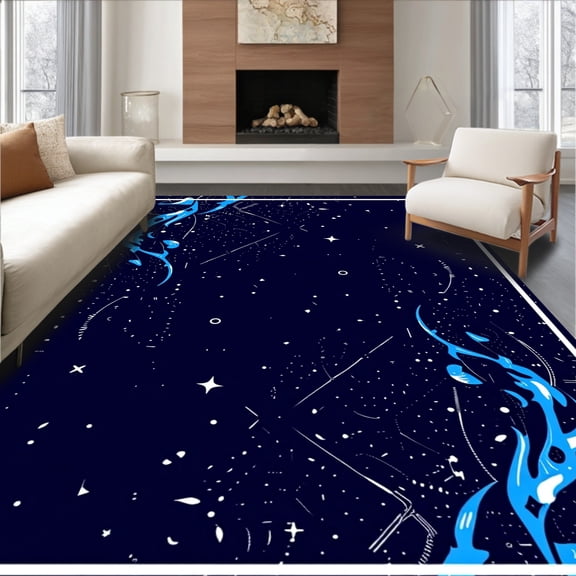 ODIKA 8'x10' Machine Washable Non-Slip Area Rug, Stargazer Night Sky Constellation Map Dazzling Astral High Traffic Rug, Blue, 716680