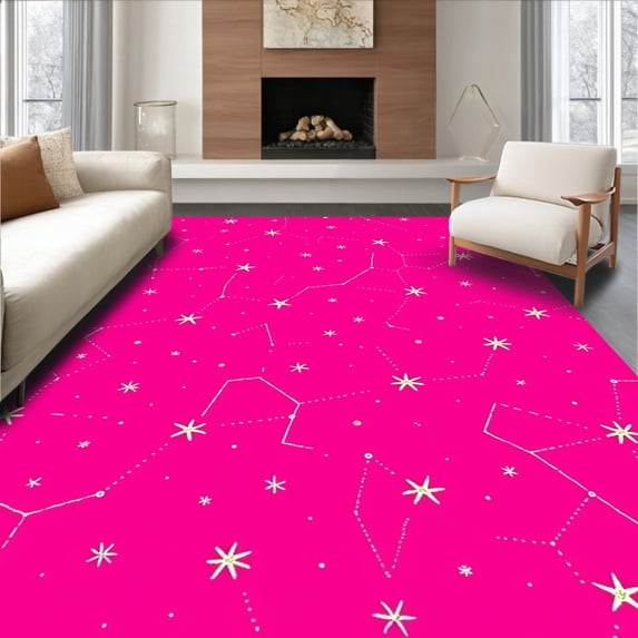 ODIKA 8'x10' Machine Washable Non-Slip Area Rug, Starlight Constellation Map featuring Celestial Navigation Design High Traffic Rug with Pad, Pink, 688798