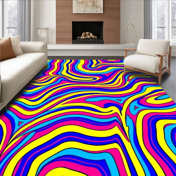 ODIKA 8'x10' Machine Washable Non-Slip Area Rug, Stripe Wavy Design High Traffic Rug, Pink, 396068