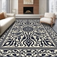 thumbnail image 1 of ODIKA 8'x10' Machine Washable Non-Slip Area Rug, Stylized Floral Motif with Curved Petals and Geometric Accents High Traffic Rug, Black, 382002, 1 of 7