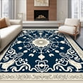thumbnail image 1 of ODIKA 8'x10' Machine Washable Non-Slip Area Rug, Sunburst Interlocking Damask and Seafoam High Traffic Rug with Pad, Blue, 550214, 1 of 8