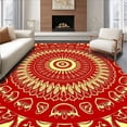 thumbnail image 1 of ODIKA 8'x10' Machine Washable Non-Slip Area Rug, Sunburst with Intricate Lotus Petals Boho Design High Traffic Rug, Red, 710208, 1 of 7