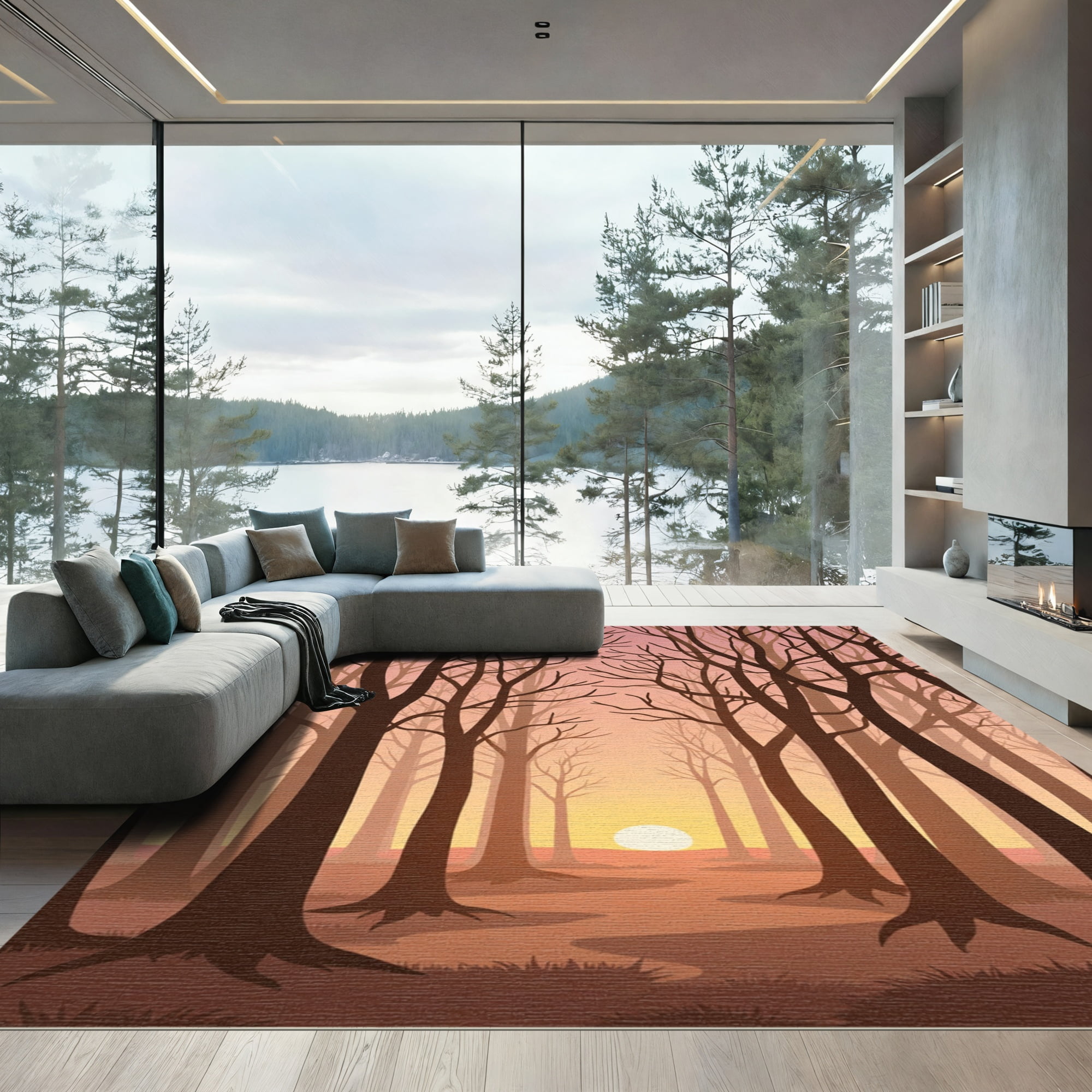 Overlapping Outdoor Rugs ODIKA 8'x10' Machine Washable Non-Slip Area Rug, Sunset Valley ...