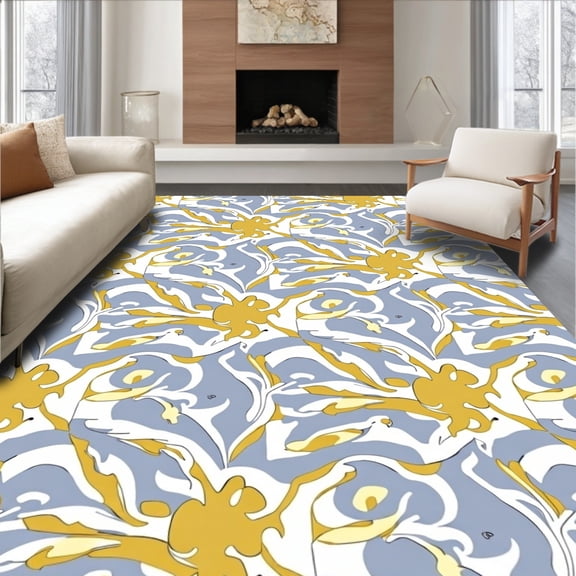 ODIKA 8'x10' Machine Washable Non-Slip Area Rug, Sunwave Interlocking Abstract with Ethereal Motifs High Traffic Rug, Gray, 462075