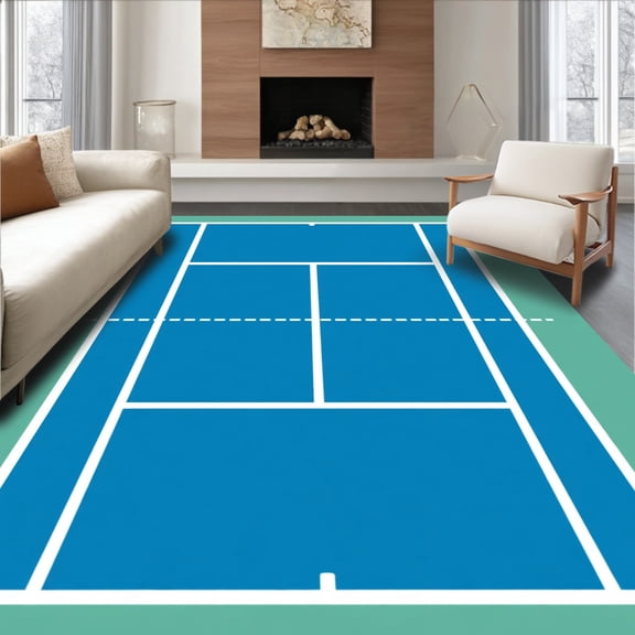 ODIKA 8'x10' Machine Washable Non-Slip Area Rug, Tennis Court Design High Traffic Rug, Blue, 841153