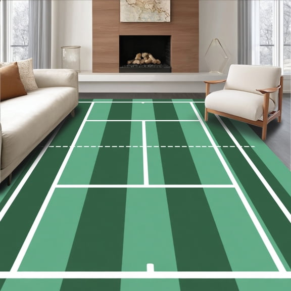 ODIKA 8'x10' Machine Washable Non-Slip Area Rug, Tennis Court Doubles Layout Service Line High Traffic Rug, Green, 841157