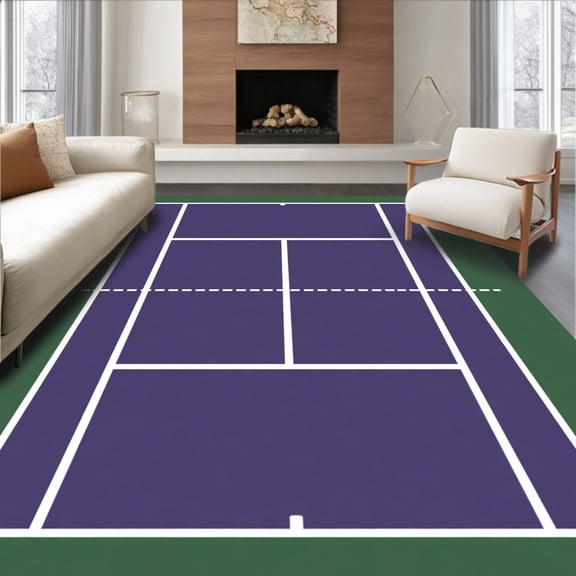 ODIKA 8'x10' Machine Washable Non-Slip Area Rug, Tennis Court Lines Markings High Traffic Rug, Green, 841152