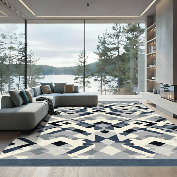 ODIKA 8'x10' Machine Washable Non-Slip Area Rug, Textured Patterned Floor High Traffic Rug with Pad, Gray, 897955