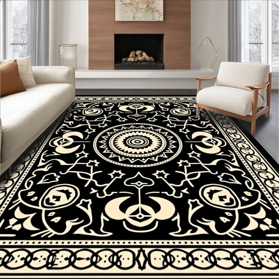 ODIKA 8'x10' Machine Washable Non-Slip Area Rug, Tile Inspired Mudroom Noise Absorbing Floor Cover High Traffic Rug, Black, 547649
