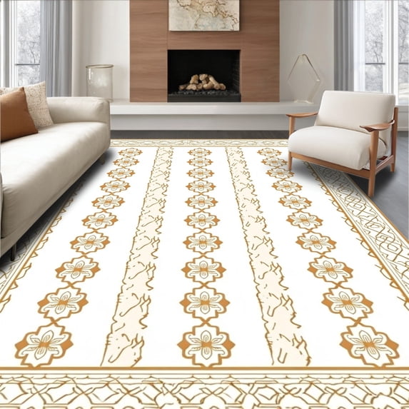 ODIKA 8'x10' Machine Washable Non-Slip Area Rug, Tile Inspired Quatrefoil Lattice Elegant Designer High Traffic Rug, Brown, 597193