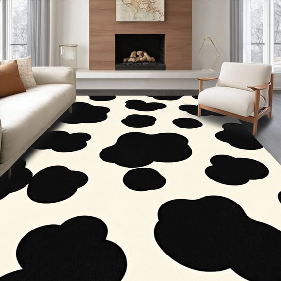 ODIKA 8'x10' Machine Washable Non-Slip Area Rug, Traditional Ranch House Cow Farmhouse Style Covering High Traffic Rug with Pad, Black, 614058