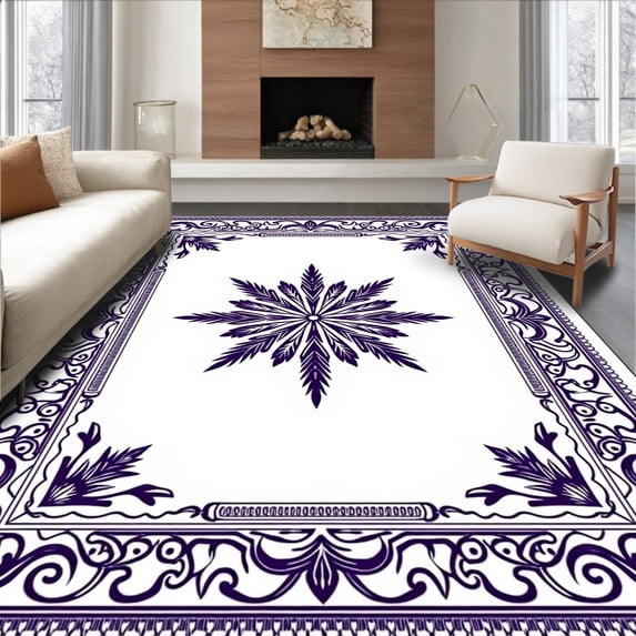 ODIKA 8'x10' Machine Washable Non-Slip Area Rug, Traditional Worn Stylish Elegant Reversible Covering High Traffic Rug with Pad, Purple, 581261