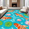 thumbnail image 1 of ODIKA 8'x10' Machine Washable Non-Slip Area Rug, Tranquil Koi Swimming Through Lotus Blossoms Pathway Decoration High Traffic Rug with Pad, Blue, 521042, 1 of 8