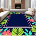 thumbnail image 1 of ODIKA 8'x10' Machine Washable Non-Slip Area Rug, Tropical Palm Frond Botanical Border Power Loomed High Traffic Rug, Dark Blue, 478204, 1 of 7