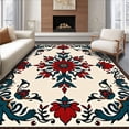 thumbnail image 1 of ODIKA 8x10 Machine Washable Non-Slip Area Rug, Vintage Floral Medallion with Jewel Toned Botanical Motifs High Traffic Rug with Pad, Red, 374810, 1 of 8