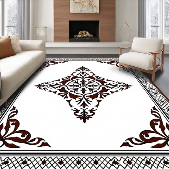 ODIKA 8x10 Machine Washable Non-Slip Area Rug, Vintage Medallion Floral Trellis Ornate Weaving Artistic Decorative Ultra Soft Rug, None, 551158