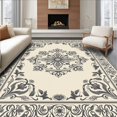 thumbnail image 1 of ODIKA 8'x10' Machine Washable Non-Slip Area Rug, Vintage Medallion Shag with Ornate Botanical Flourishes High Traffic Rug with Pad, Ivory, 660491, 1 of 8
