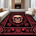 thumbnail image 1 of ODIKA 8'x10' Machine Washable Non-Slip Area Rug, Vintage Skull Rose Latch Hook with Ornate Baroque Flair High Traffic Rug, Black, 743415, 1 of 7