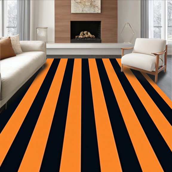 ODIKA 8'x10' Machine Washable Non-Slip Area Rug, Vintage Ticket Stub with Athletic Team Motifs High Traffic Rug, Orange, 668915