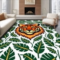 thumbnail image 1 of ODIKA 8'x10' Machine Washable Non-Slip Area Rug, Vivid Jungle Tiger Expressionist with Interlocking Leaf High Traffic Rug, Orange, 635272, 1 of 7