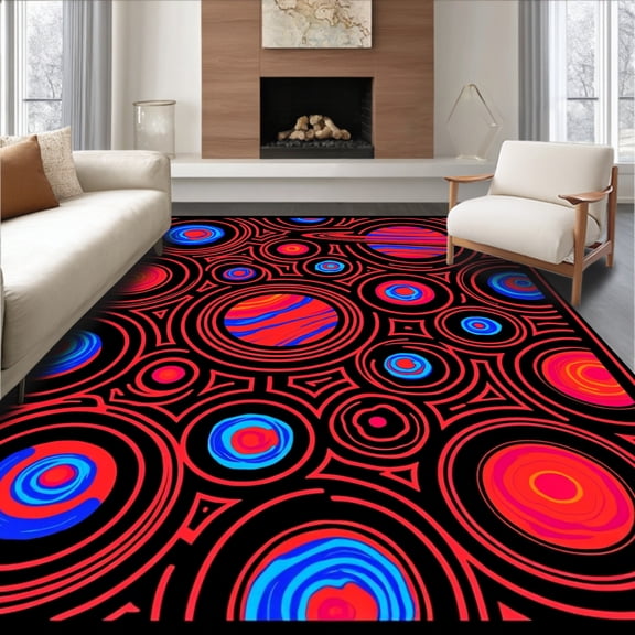 ODIKA 8'x10' Machine Washable Non-Slip Area Rug, Vivid System Featuring Stylized Planetary Motifs High Traffic Rug, Red, 723707