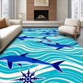 thumbnail image 1 of ODIKA 8'x10' Machine Washable Non-Slip Area Rug, Voyage Wave Helm Washroom Package High Traffic Rug with Pad, Blue, 707855, 1 of 8