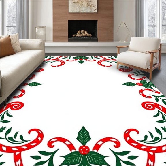 ODIKA 8'x10' Machine Washable Non-Slip Area Rug, Whimsical Cane Ballet with Twinkling Ornament High Traffic Rug, Red, 645854