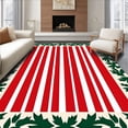 thumbnail image 1 of ODIKA 8'x10' Machine Washable Non-Slip Area Rug, Whimsical Cane Stripe with Holly Leaf Border Festive Bathroom High Traffic Rug, Red, 627937, 1 of 7