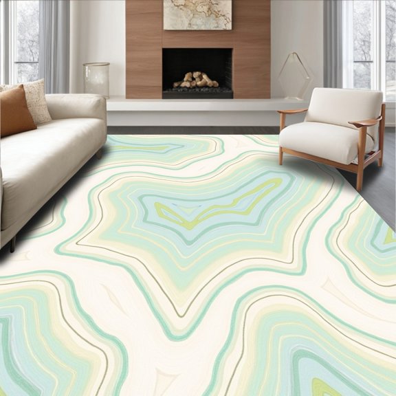 ODIKA 8'x10' Machine Washable Non-Slip Area Rug, Whimsical Dreamscape Swirl Luxurious Comfort Accent High Traffic Rug, Beige, 579535