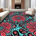thumbnail image 1 of ODIKA 8'x10' Machine Washable Non-Slip Area Rug, Whimsical Flower Cluster with Abstract Animal Inspired Cat High Traffic Rug, Pink, 742749, 1 of 7