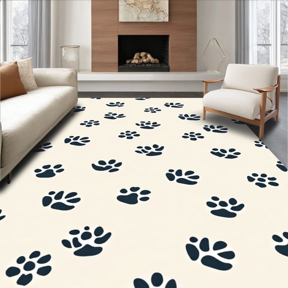 ODIKA 8'x10' Machine Washable Non-Slip Area Rug, Paw Print Trail Entry with Moisture Wicking Technology High Traffic Rug, Beige, 573856