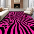 thumbnail image 1 of ODIKA 8'x10' Machine Washable Non-Slip Area Rug, Whimsical Jungle Cat Plush with Striped Paw Print Motifs High Traffic Rug, Pink, 723523, 1 of 5