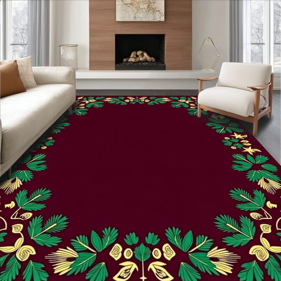 ODIKA 8'x10' Machine Washable Non-Slip Area Rug, Whimsical Nutcracker Surrounded by Pine Cones and Twinkling Stars High Traffic Rug, Purple, 624613