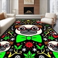 thumbnail image 1 of ODIKA 8'x10' Machine Washable Non-Slip Area Rug, Whimsical Pug Portrait with Bow and Spectacles Interlocking Holiday Motifs High Traffic Rug with Pad, Black, 745639, 1 of 8