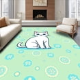 thumbnail image 1 of ODIKA 8'x10' Machine Washable Non-Slip Area Rug, Whimsical Purring Kitten Illustration with Playful Swirls High Traffic Rug, Green, 723880, 1 of 7
