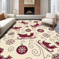 thumbnail image 1 of ODIKA 8'x10' Machine Washable Non-Slip Area Rug, Whimsical Sleigh Ride Theme with Swirling Snow and Vintage Ornaments High Traffic Rug, Ivory, 626127, 1 of 7