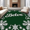 thumbnail image 1 of ODIKA 8'x10' Machine Washable Non-Slip Area Rug, Whimsical Snowflake Believe Lettering with Frosted Motifs High Traffic Rug with Pad, Green, 625489, 1 of 8