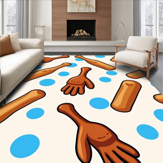 ODIKA 8'x10' Machine Washable Non-Slip Area Rug, Whimsical Sports Equipment Hook Starter High Traffic Rug, Brown, 728626