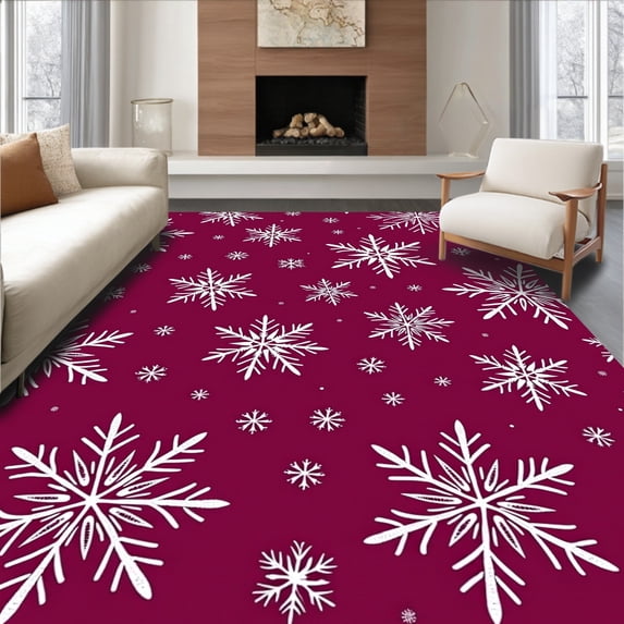 ODIKA 8'x10' Machine Washable Non-Slip Area Rug, Whimsical Winter Celebration Enchanted Floor Decoration High Traffic Rug, Red, 609241